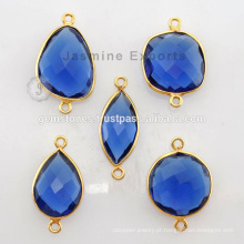 18k Gold Vermeil Plated Natural Blue Sapphire Gemstone Bezel Configuração Sterling Silver Bezel Connectors